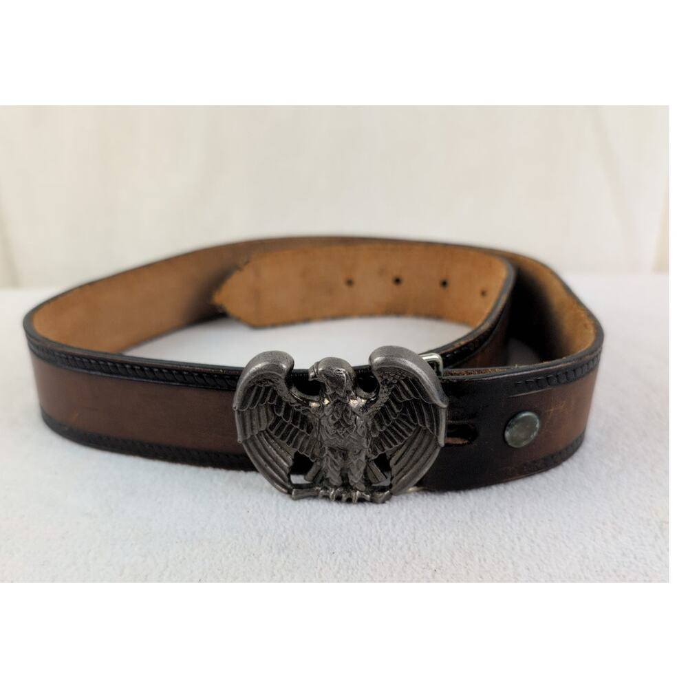 Vintage Avon Silver Eagle buckle brown leather belt Made in USA Size 32 Western